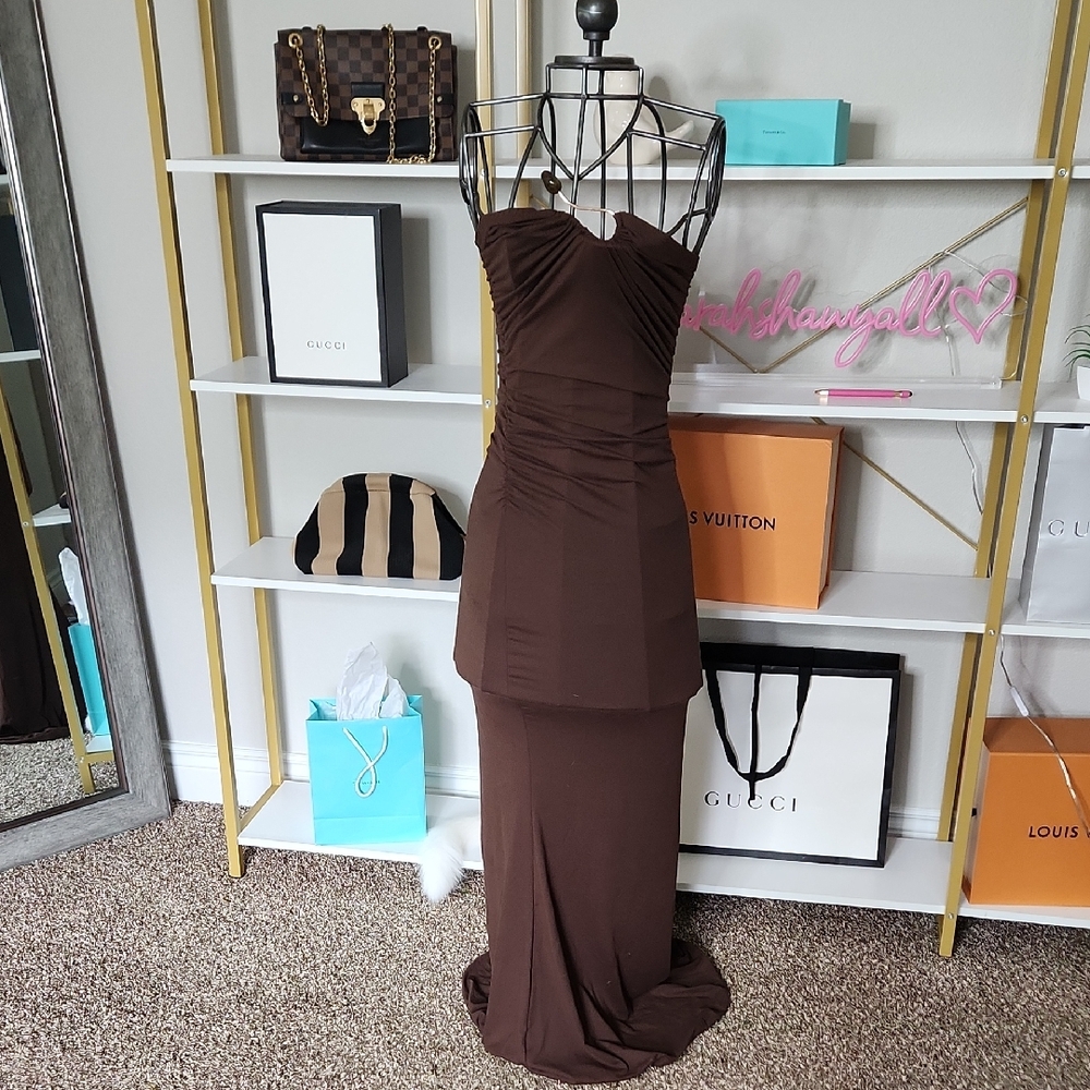 Elegant Brown Strapless Dress Mermaid Bodycon Sz Sm New Withiut Tags